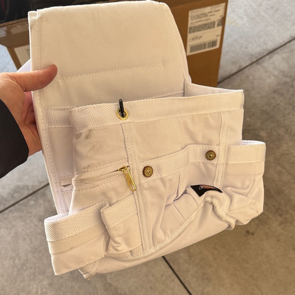 White Canvas Tool Belt Pouch with Multiple Pockets